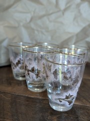 Set of 6 Vintage Libbey Duchess Drinking Glasses 3.5″ Pink Gold Floral 1950’s