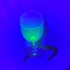 Vintage Uranium Glass Wine Goblet Teal Green Optic Bowl Twisted Clear Stem UV