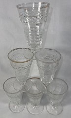 VTG Set 6 Federal Glass Clear Etched Footed Ribbed Tumbler 4 1/2” Tall