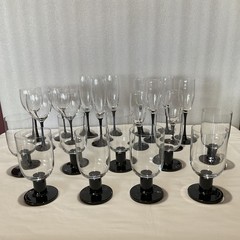 20 Pc Mixed Lot Black Stem Crystal Crate & Barrel Viva, Stella Flutes Wine Water