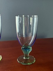 BORMIOLI ROCCO ITALY 2 BAHIA BLUE & GREEN ICED TEA GOBLETS GLASSES 7.5″ H