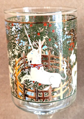Vtg Mcm CERA Enchanted Forest Hunt of the Unicorn 3 Glasses Stemware Gold MINT