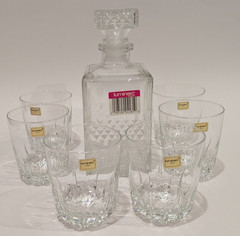 7 Piece Set Vintage LUMINARC Diamant Old Fashioned Whiskey Glasses, 30 oz Carafe
