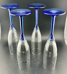 Vintage Set Of 4 Libbey Domaine Cobalt Blue Petal Stem Champagne Flutes 10″