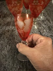 Vintage MCM Cordial Glasses Ruby Red Flash Cut To Clear Stemmed 4.5″ Set Of 6