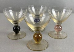 Champagne, Martini Glasses -4- W/ Pink Amber Blue Black Ball Stems