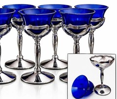 6 Farber Bros Krome Kraft Cobalt Blue Art Deco Glasses 6” Vintage OFFERS WELCOME