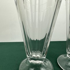 4 Libbey Milkshake Ice Cream Sundae Clear Glass Basketweave Base 7″ Vintage 60s