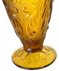 Set 4 Indiana Tiara Pressed Sandwich Amber Footed Ice Tea Glass Tumbler Parfait