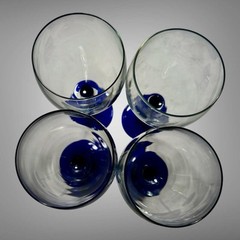Set Of 4 Cristal D’Arques Neptune 8” Water/Wine Glasses Cobalt Stem