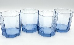 4 Libbey Facets Light Blue Old Fashioned Glasses Textured Octagon Tumblers EUC