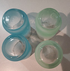 4 Vintage MCM Libbey Blendo Frosted Juice Cocktail Glasses Green & Blue 4 inch