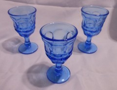 Vintage Blue Fostoria ARGUS HFM Henry Ford Museum 3 Wine Glasses 4 7/8 » H