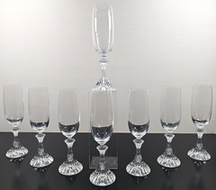8) Mikasa The Ritz Fluted Champagne Set Vintage Crystal Clear Stemware Retro Lot