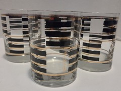 4 Vtg Georges Briard Gold & Black Double Old Fashioned Glasses MCM