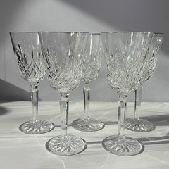 VINTAGE Waterford Crystal Lismore Gold Rim Set Of 5 Water Goblets Signed Ireland