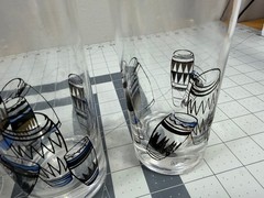 Vintage MCM Gay Fad Atomic Calypso Bongos Set of 3 Glasses 5 1/2″
