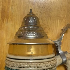 DBGM Original Vintage Signed German Ceramic Painted Glazed Pewter Lid Beer Stein