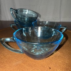Hazel Atlas Capri Hobnail Cups Set of 4 Blue Turquoise Teal Vintage Glass EVC