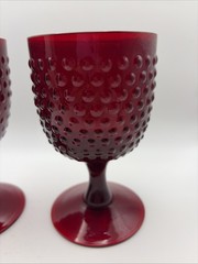 Vintage Ruby Red Hobnail Glass Goblets Set of 2 Pedestal Wine Water Glasses