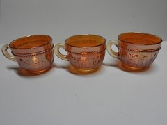 3 Dugan Stork and Rushes Marigold Carnival Glass Punch Cups Vintage Birds