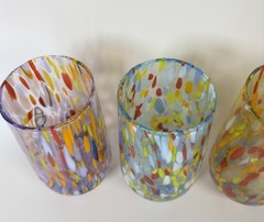 Murano Hand Blown Confetti Millefiori Glasses Set Of 4 Multi Color Tumblers
