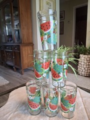 Vintage Anchor Watermelon Jelly Jar Style Glasses Set of 6 ~ 16 Oz.