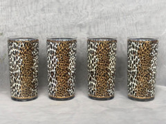 VINTAGE Leopard Print Glassware Set 1950s Barware High Ball Glasses