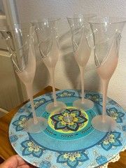 Set of 4 Crystal Clear Pink Frosted Stem » Melinda » Fluted Champagne Glasses