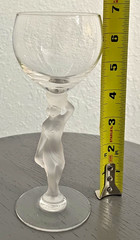 Vintage Bayel France Crystal Goblet Frosted Female Figure Stem Art Nouveau Wine