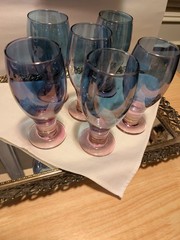 Vintage | Libbey Iridescent Purple Blue Fade Water Glasses 6.5in Set 6