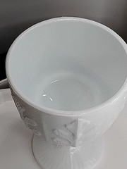 VTG F.T.D. 1975 MILK GLASS CHALICE GOBLET, CANDY w/ OAK LEAF PATTERN WHITE EUC