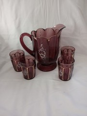 BEAUTIFUL VICTORIAN NORTHWOOD EAPG AMETHYST NESTOR PITCHER & 4 GLASSES C1902