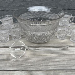 Imperial Cape Cod Glass Punch Bowl, Ladle & 10 Cups Elegant Clear Glass Wedding