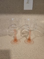 Vintage Cristal D’Arques Durand Blush Pink Stem Wine Glasses Set 2 ~France