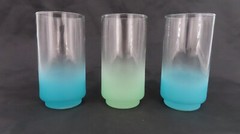 3 Blendo Frosted Glass Tumblers Drinking Glasses 1 Green 2 Blue MCM 14fl oz
