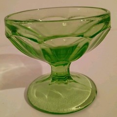 Vintage Misc 5 Green Depression Uranium Glass Stem Ware Glasses *Minor Fleabites