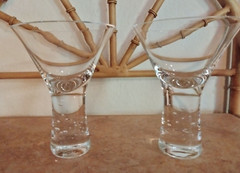 Set of 2 Crate & Barrel Verve Martini Glasses Bubble Stem Krosno Poland