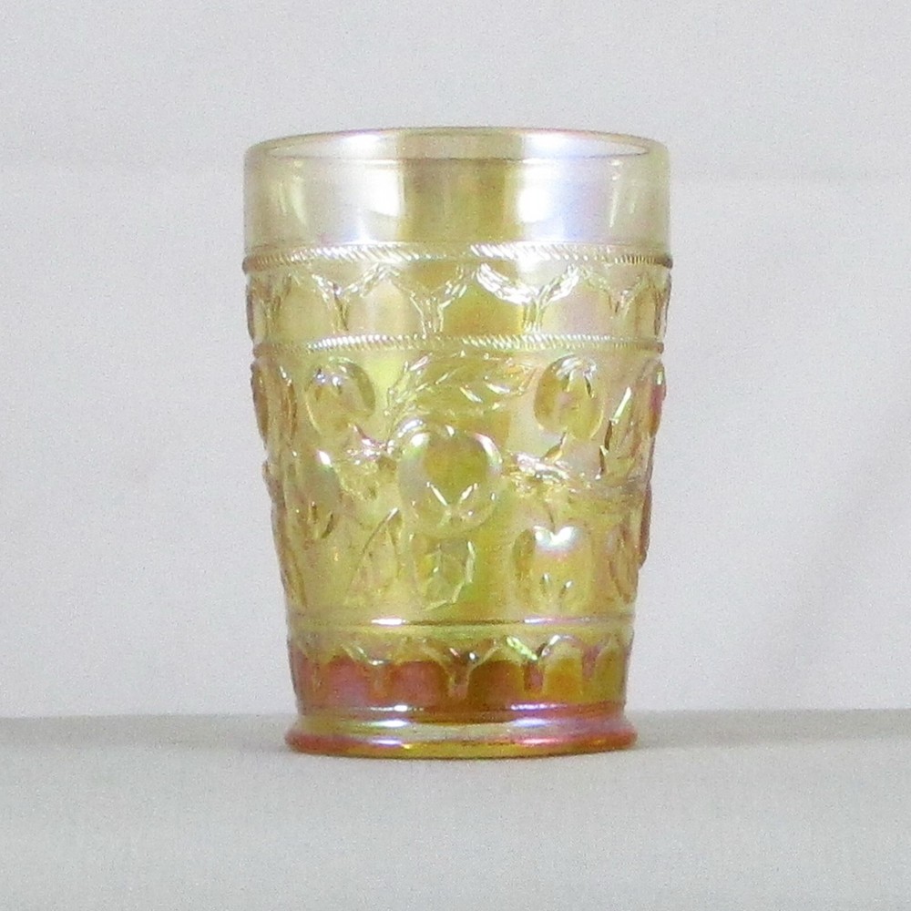 FENTON APPLE TREE IRIDIZED GOLD CARNIVAL GLASS TUMBLER