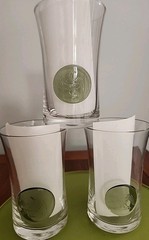 Late 20th Century Smoke Green Old Fashioned Eagle Coin Lenox Glasses Lot Of 3