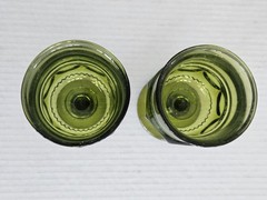 Set/2 Indiana Glass Co King’s Crown Thumbprint Olive Green 5 3/4″ Water Goblets