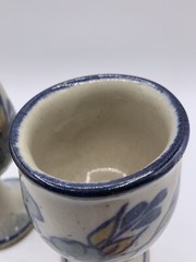 Set of 2 Vtg Ceramic 8 Oz Wine Goblets Handmade Signed Rustic Floral Design