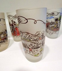 Set of 6 Vintage Victorian Currier & Ives Frosted Drinking Tumbler Glasses