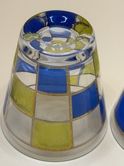 Vintage Culver Gold Blue Lime-Green Mid-Century Lowball Cocktail Glass Set of 2