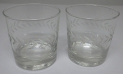 2 Anchor Hocking Glass LAUREL Gray Cut Band Clear Old Fashioned Depression