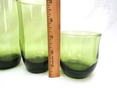 Vintage 1970s Avocado Green Tumblers set of 9 MCM retro Glasses mixed sizes