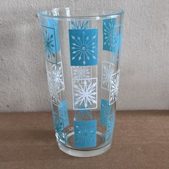 6 Vtg Hazel Atlas Atomic Starburst Turquoise Glasses 5⅛» Tall MCM
