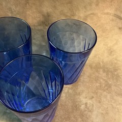 1930S Hazel Atlas Blue Glass Diamond Optic Water Tumbler A Lot Of Four Pieces