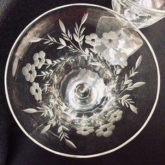Set 8 Vintage Cut Crystal Wine Goblets 7-1/2” Optic Gray Cut Crystal