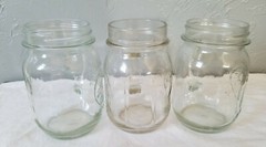 Two Clear Glass Golden Harvest and One Ball Pint Sized Handled Drinking Jars